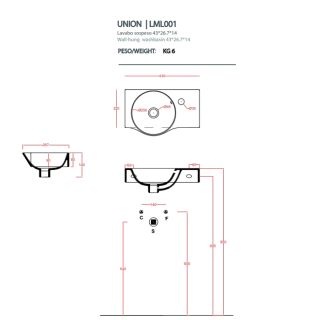 Раковина ArtCeram LAVAMANI UNION LML001 01 00 43 см